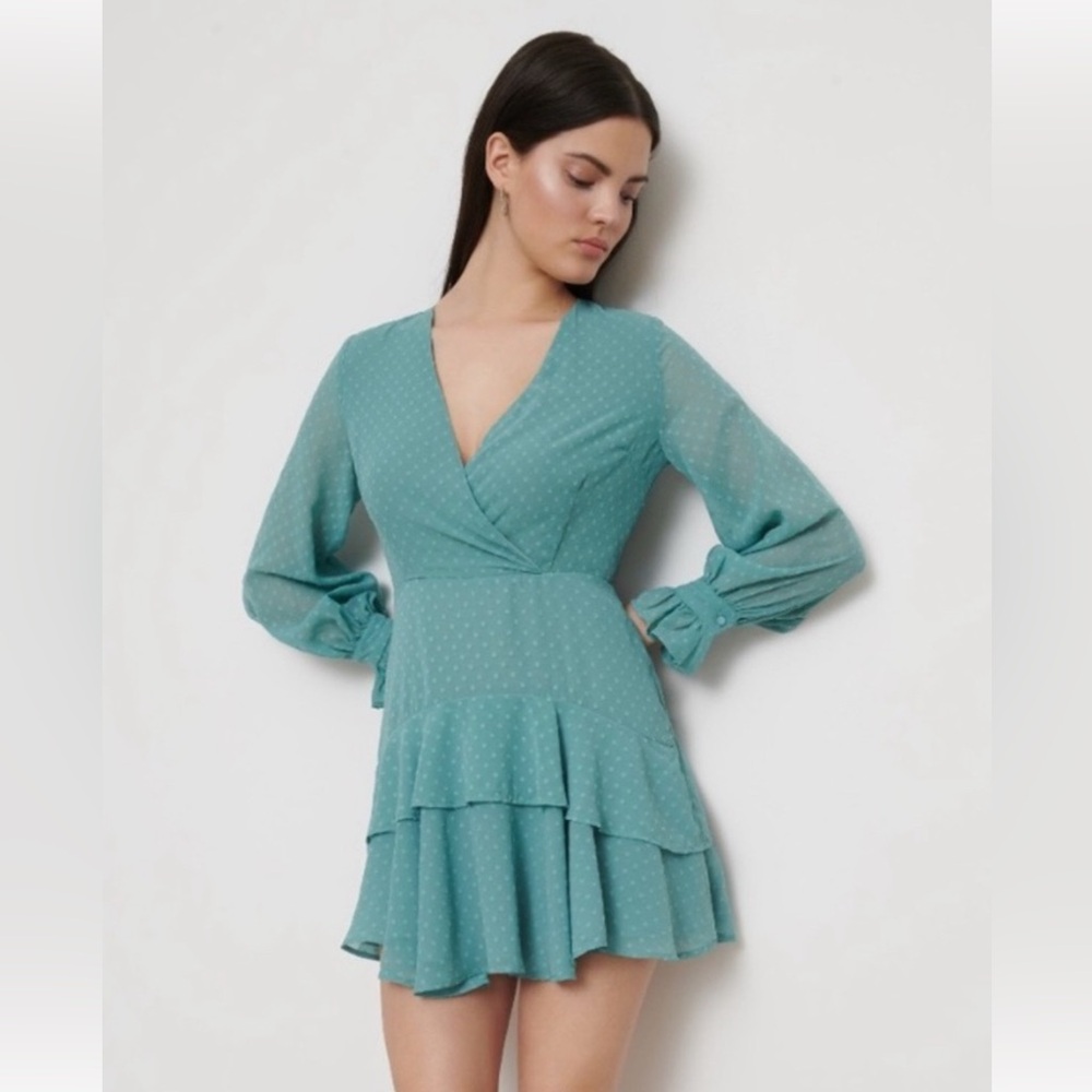 Dynamite Aqua Textured Long Sleeve mini dress